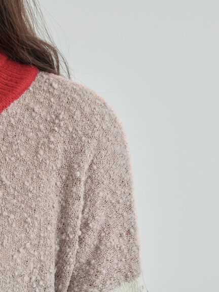 パッチワークスタンドカラーニット（ピンク/レッド）｜TSUHARU by Samansa Mos2（ツハルバイサマンサモスモス）通販