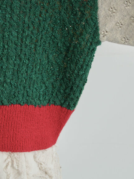 パッチワークスタンドカラーニット（ピンク/レッド）｜TSUHARU by Samansa Mos2（ツハルバイサマンサモスモス）通販