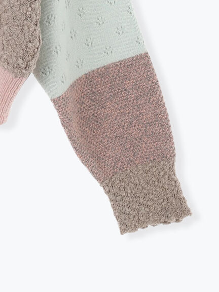 パッチワークスタンドカラーニット（ピンク/レッド）｜TSUHARU by Samansa Mos2（ツハルバイサマンサモスモス）通販