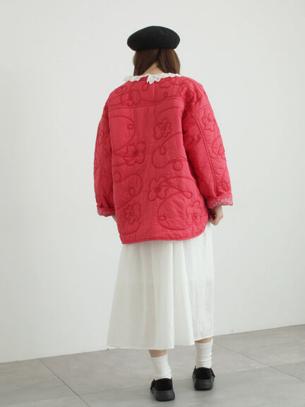 コード刺繍フラワー柄裏地キルトジャケット（ブラック/レッド/キナリ）｜TSUHARU by Samansa Mos2（ツハルバイサマンサモスモス）通販