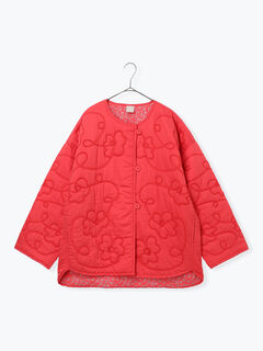 セール】 コード刺繍フラワー柄裏地キルトジャケット（ブラック/レッド