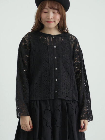 レースパッチワークセーラー襟ブラウス（オフホワイト/ブラック/ブルー）｜TSUHARU by Samansa Mos2（ツハルバイサマンサモスモス）通販