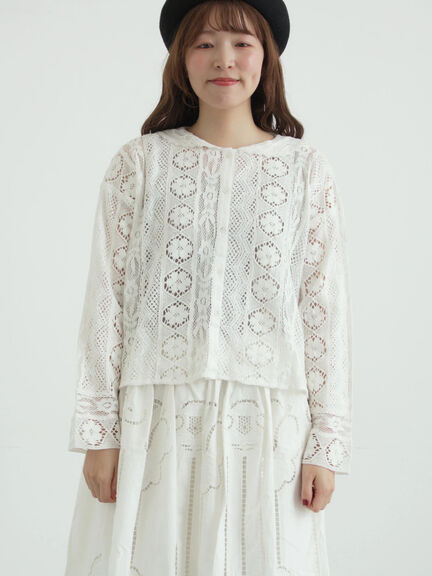 レースパッチワークセーラー襟ブラウス（オフホワイト/ブラック/ブルー）｜TSUHARU by Samansa Mos2（ツハルバイサマンサモスモス）通販