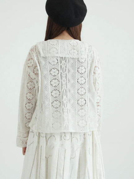 レースパッチワークセーラー襟ブラウス（オフホワイト/ブラック/ブルー）｜TSUHARU by Samansa Mos2（ツハルバイサマンサモスモス）通販