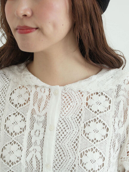 レースパッチワークセーラー襟ブラウス（オフホワイト/ブラック/ブルー）｜TSUHARU by Samansa Mos2（ツハルバイサマンサモスモス）通販