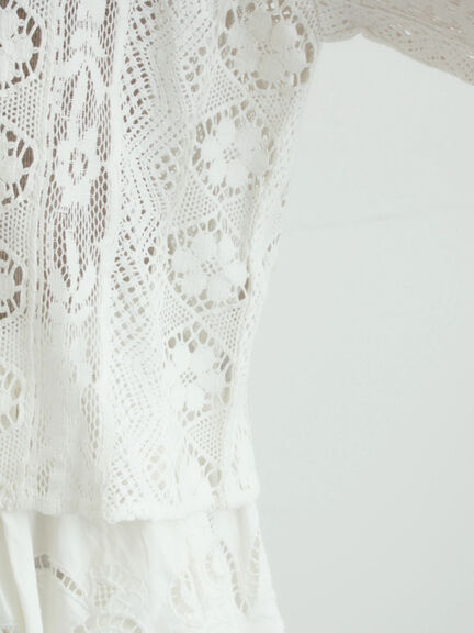 レースパッチワークセーラー襟ブラウス（オフホワイト/ブラック/ブルー）｜TSUHARU by Samansa Mos2（ツハルバイサマンサモスモス）通販