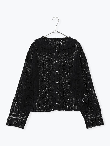 レースパッチワークセーラー襟ブラウス（オフホワイト/ブラック/ブルー）｜TSUHARU by Samansa Mos2（ツハルバイサマンサモスモス）通販