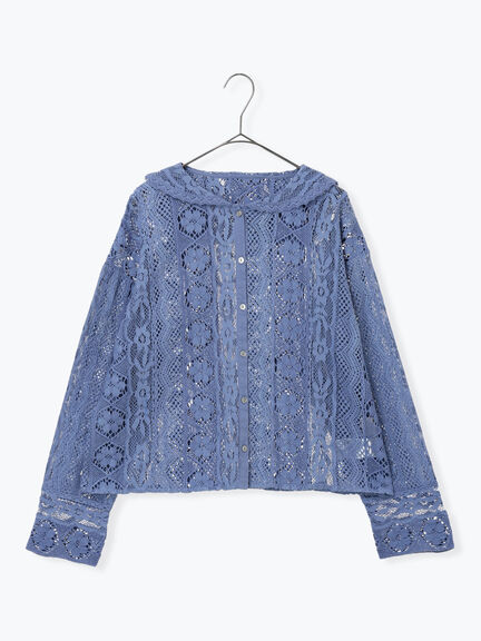 レースパッチワークセーラー襟ブラウス（オフホワイト/ブラック/ブルー）｜TSUHARU by Samansa Mos2（ツハルバイサマンサモスモス）通販