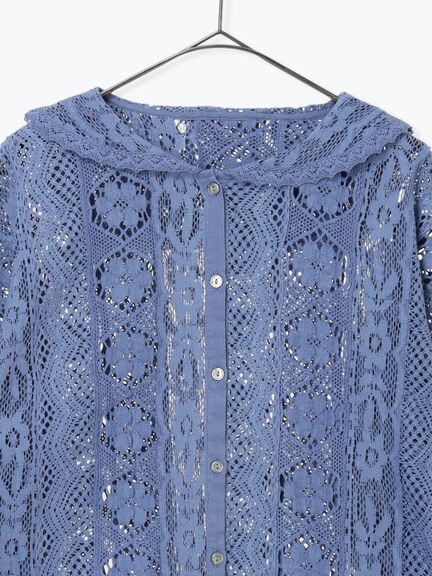 レースパッチワークセーラー襟ブラウス（オフホワイト/ブラック/ブルー）｜TSUHARU by Samansa Mos2（ツハルバイサマンサモスモス）通販