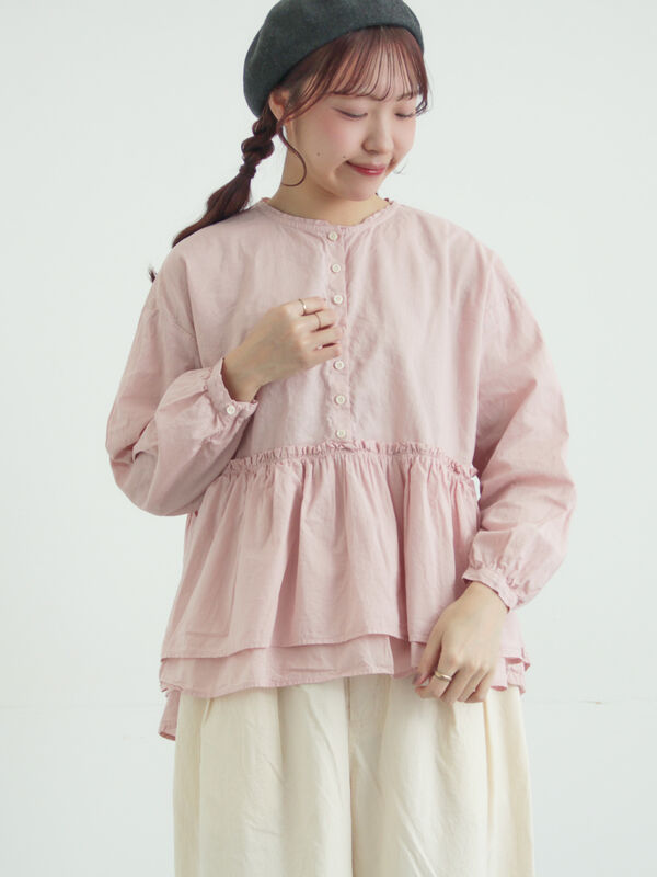 【tukuroi】綿麻平織製品染めギャザーブラウス（ピンク）｜TSUHARU by Samansa Mos2（ツハルバイサマンサモスモス）通販