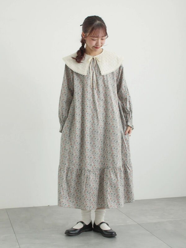 LIBERTY】Katie and Millie柄襟付ワンピース（ピンク/ブルー