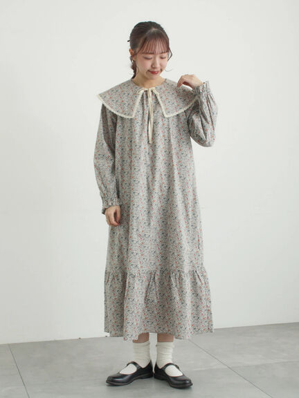 【LIBERTY】Katie and Millie柄襟付ワンピース（ピンク/ブルー）｜TSUHARU by Samansa Mos2（ツハルバイサマンサモスモス）通販