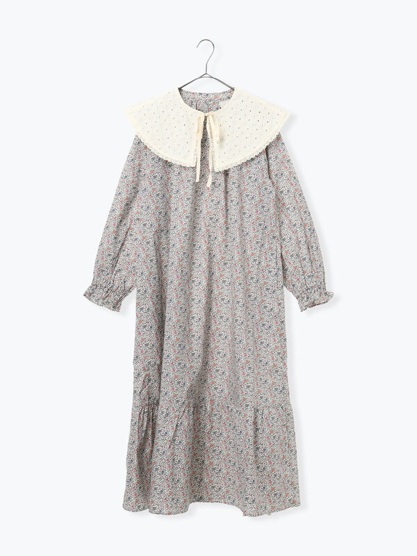 LIBERTY FABRICS】Katie and Millie柄襟付ワンピース（ピンク/ブルー