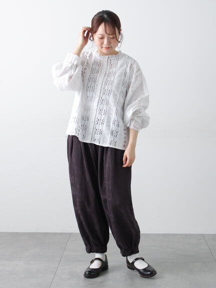 【WHITE COLLECTION】オーバーレース切替ブラウス（ホワイト）｜TSUHARU by Samansa Mos2（ツハルバイサマンサモスモス）通販