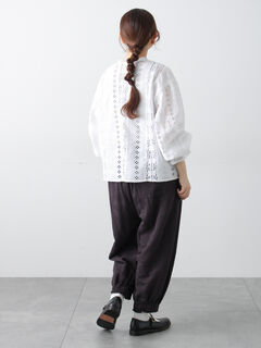 セール】 【WHITE COLLECTION】オーバーレース切替ブラウス（ホワイト