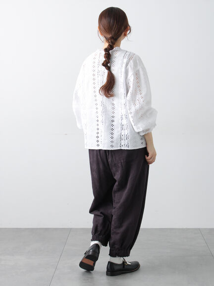 【WHITE COLLECTION】オーバーレース切替ブラウス（ホワイト）｜TSUHARU by Samansa Mos2（ツハルバイサマンサモスモス）通販