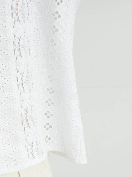 【WHITE COLLECTION】オーバーレース切替ブラウス（ホワイト）｜TSUHARU by Samansa Mos2（ツハルバイサマンサモスモス）通販