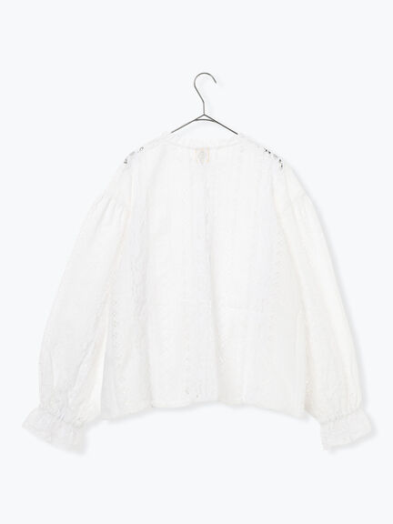 【WHITE COLLECTION】オーバーレース切替ブラウス（ホワイト）｜TSUHARU by Samansa Mos2（ツハルバイサマンサモスモス）通販