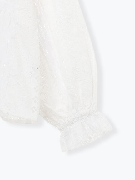 【WHITE COLLECTION】オーバーレース切替ブラウス（ホワイト）｜TSUHARU by Samansa Mos2（ツハルバイサマンサモスモス）通販