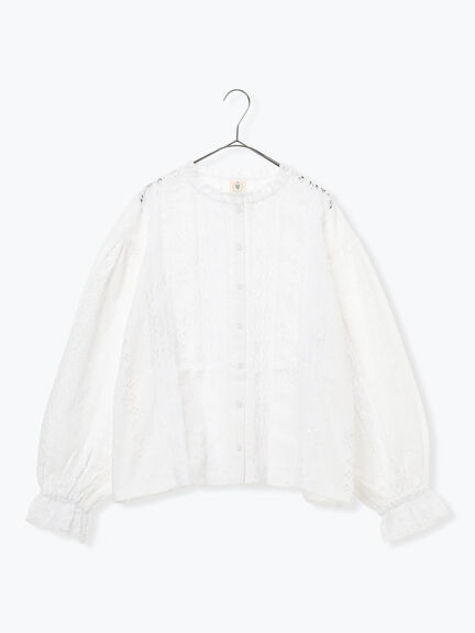 【WHITE COLLECTION】オーバーレース切替ブラウス（ホワイト）｜TSUHARU by Samansa Mos2（ツハルバイサマンサモスモス）通販