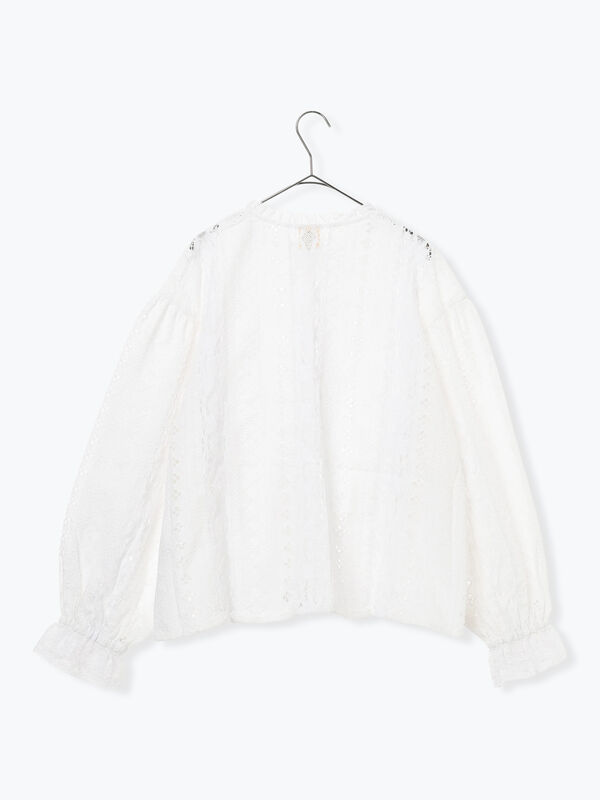 セール】 【WHITE COLLECTION】オーバーレース切替ブラウス（ホワイト