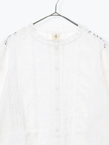 【WHITE COLLECTION】オーバーレース切替ブラウス（ホワイト）｜TSUHARU by Samansa Mos2（ツハルバイサマンサモスモス）通販