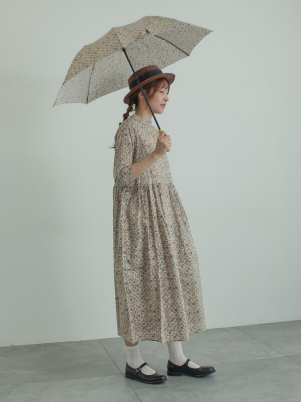 LIBERTY FABRICS】Botanical Language柄ワンピース（ブルー/キナリ