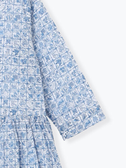 【LIBERTY FABRICS】Botanical Language柄ワンピース（ブルー/キナリ）｜TSUHARU by Samansa Mos2（ツハルバイサマンサモスモス）通販