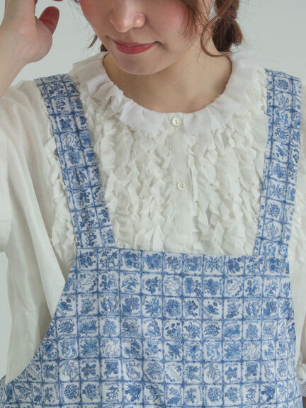 【LIBERTY FABRICS】Botanical Language柄サロペット（ブルー/キナリ）｜TSUHARU by Samansa Mos2（ツハルバイサマンサモスモス）通販