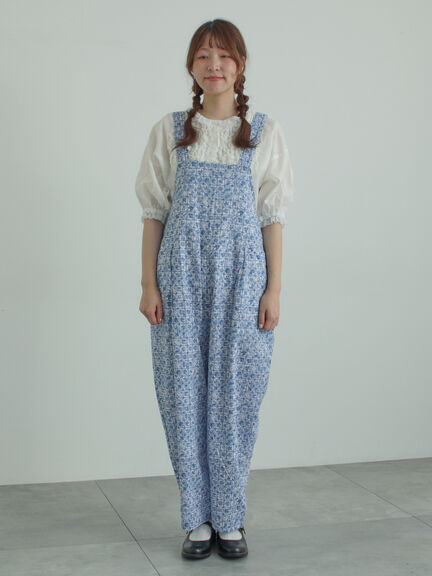 【LIBERTY FABRICS】Botanical Language柄サロペット（ブルー/キナリ）｜TSUHARU by Samansa Mos2（ツハルバイサマンサモスモス）通販