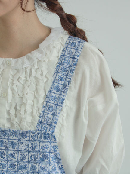 【LIBERTY FABRICS】Botanical Language柄サロペット（ブルー/キナリ）｜TSUHARU by Samansa Mos2（ツハルバイサマンサモスモス）通販