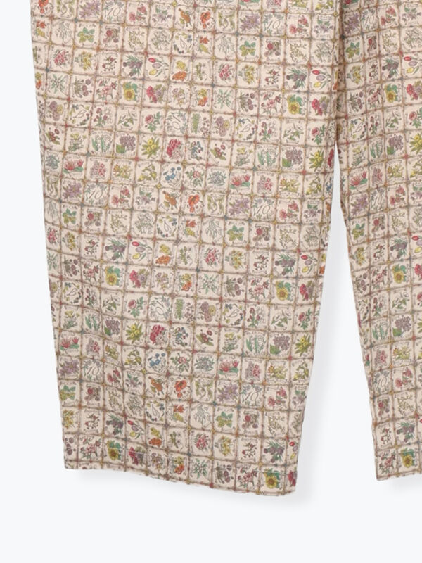 LIBERTY FABRICS】Botanical Language柄サロペット（ブルー/キナリ