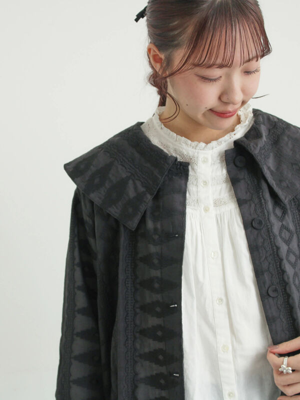 シアー総刺繍コート（オフホワイト/ブラック/アウター/コート