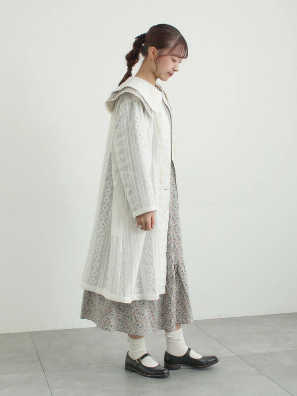 セール】 シアー総刺繍コート（オフホワイト/ブラック/アウター/コート