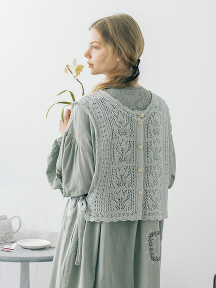 麻綿透かし柄前後着ニットベスト（ブラック/ベージュ/ミント）｜TSUHARU by Samansa Mos2（ツハルバイサマンサモスモス）通販