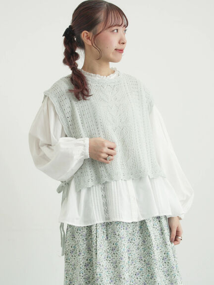 麻綿透かし柄前後着ニットベスト（ブラック/ベージュ/ミント）｜TSUHARU by Samansa Mos2（ツハルバイサマンサモスモス）通販