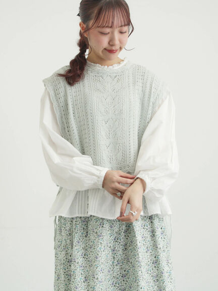 麻綿透かし柄前後着ニットベスト（ブラック/ベージュ/ミント）｜TSUHARU by Samansa Mos2（ツハルバイサマンサモスモス）通販