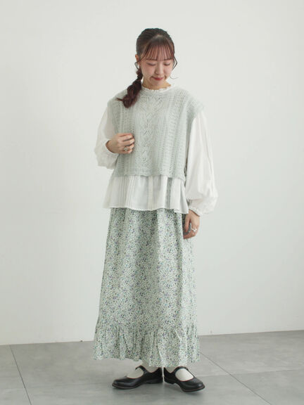 麻綿透かし柄前後着ニットベスト（ブラック/ベージュ/ミント）｜TSUHARU by Samansa Mos2（ツハルバイサマンサモスモス）通販