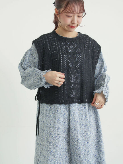 麻綿透かし柄前後着ニットベスト（ブラック/ベージュ/ミント）｜TSUHARU by Samansa Mos2（ツハルバイサマンサモスモス）通販