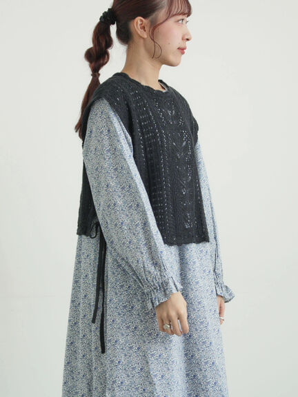 麻綿透かし柄前後着ニットベスト（ブラック/ベージュ/ミント）｜TSUHARU by Samansa Mos2（ツハルバイサマンサモスモス）通販