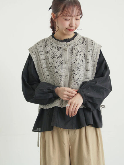 麻綿透かし柄前後着ニットベスト（ブラック/ベージュ/ミント）｜TSUHARU by Samansa Mos2（ツハルバイサマンサモスモス）通販