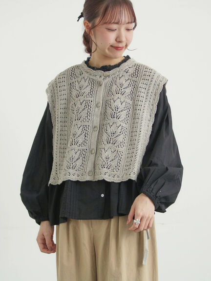 麻綿透かし柄前後着ニットベスト（ブラック/ベージュ/ミント）｜TSUHARU by Samansa Mos2（ツハルバイサマンサモスモス）通販