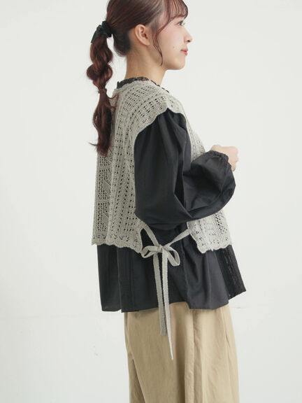 麻綿透かし柄前後着ニットベスト（ブラック/ベージュ/ミント）｜TSUHARU by Samansa Mos2（ツハルバイサマンサモスモス）通販