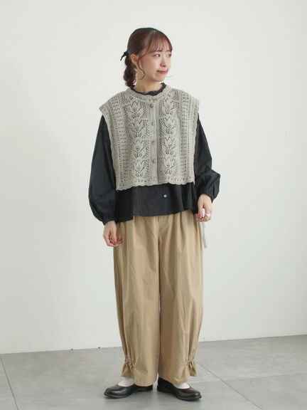麻綿透かし柄前後着ニットベスト（ブラック/ベージュ/ミント）｜TSUHARU by Samansa Mos2（ツハルバイサマンサモスモス）通販
