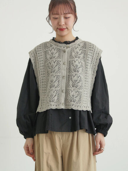 麻綿透かし柄前後着ニットベスト（ブラック/ベージュ/ミント）｜TSUHARU by Samansa Mos2（ツハルバイサマンサモスモス）通販