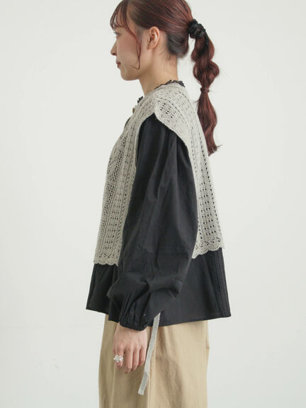 麻綿透かし柄前後着ニットベスト（ブラック/ベージュ/ミント）｜TSUHARU by Samansa Mos2（ツハルバイサマンサモスモス）通販