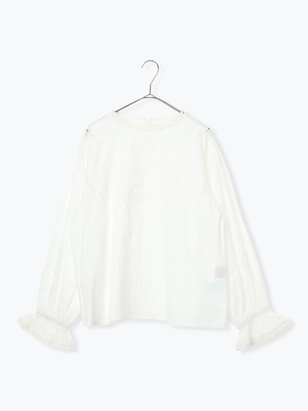 ドビーカットワーク刺繍ブラウス（オフホワイト/グレー/イエロー