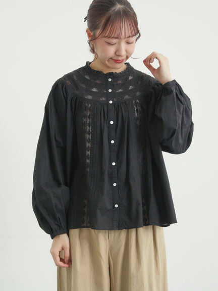 リバーレースラウンド切替ブラウス（オフホワイト/ブラック）｜TSUHARU by Samansa Mos2（ツハルバイサマンサモスモス）通販