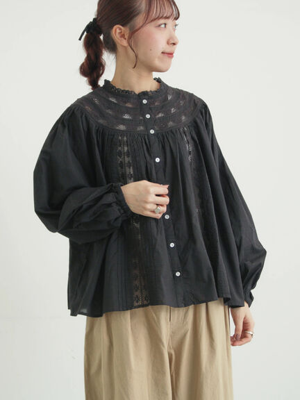 リバーレースラウンド切替ブラウス（オフホワイト/ブラック）｜TSUHARU by Samansa Mos2（ツハルバイサマンサモスモス）通販