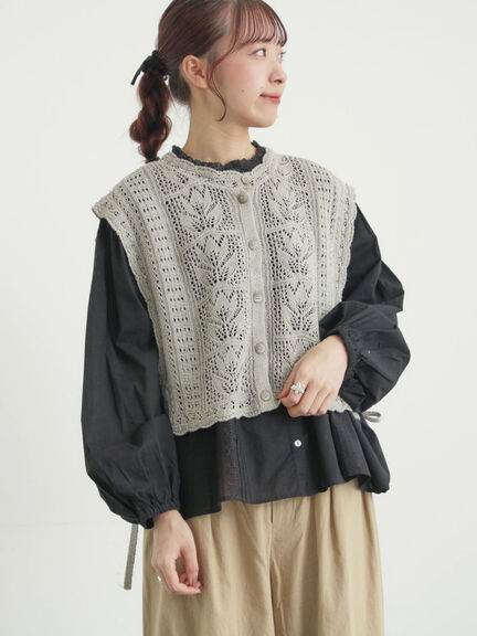 リバーレースラウンド切替ブラウス（オフホワイト/ブラック）｜TSUHARU by Samansa Mos2（ツハルバイサマンサモスモス）通販